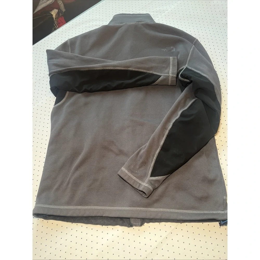 The North Face Men's Large Full Zip Grid Fleece Jacket Gray Black Performance